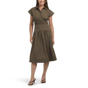 MAGASCHONI ARMY GREEN Midi Dress With Collar